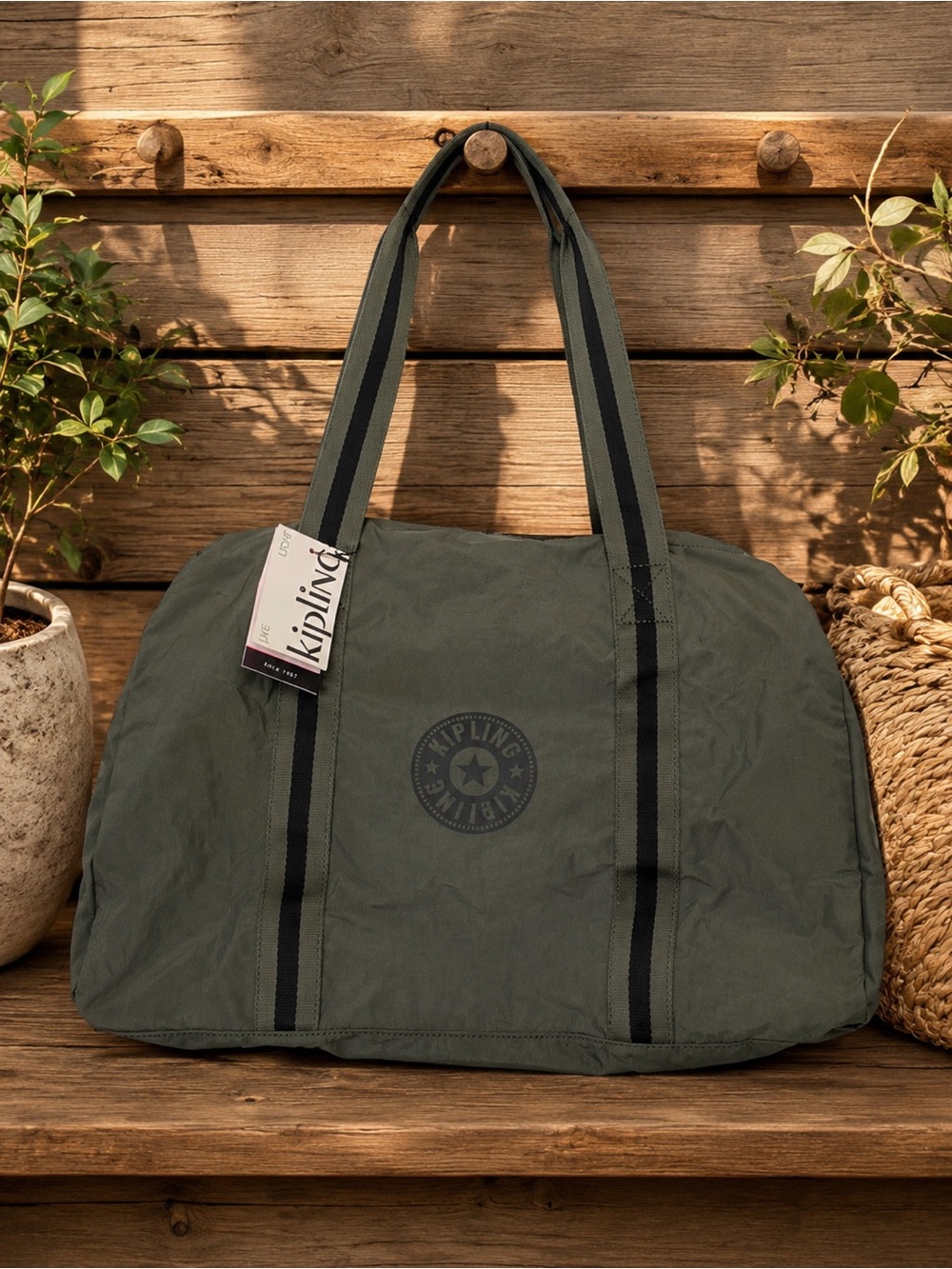 Kipling Honest Ona Lightweight Foldable Tote Bag Field Green NWT